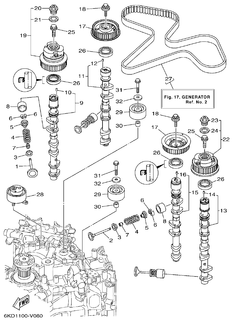 Yamaha F250XCB2, F250NCB2 VALVE parts diagram